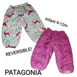 PATAGONIA 9/12m Magenta Pink Deer Print Reversible Puffy Outdoor Logo Snow Pants